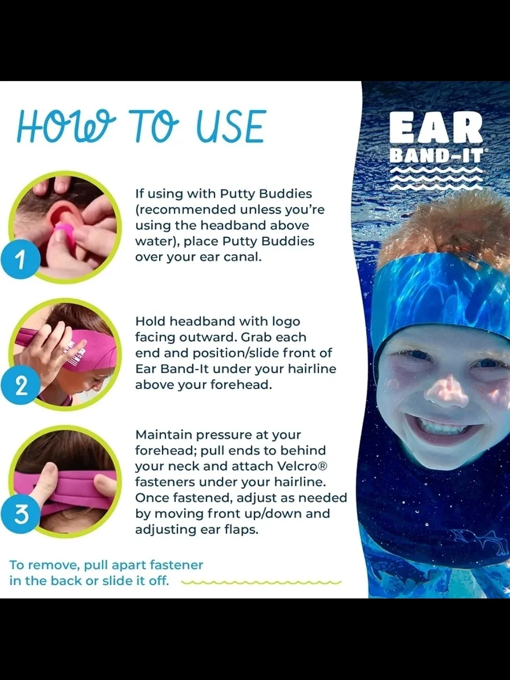 Earvolution Original Ear Band-It Teal Swimming Headband - New In Bag!